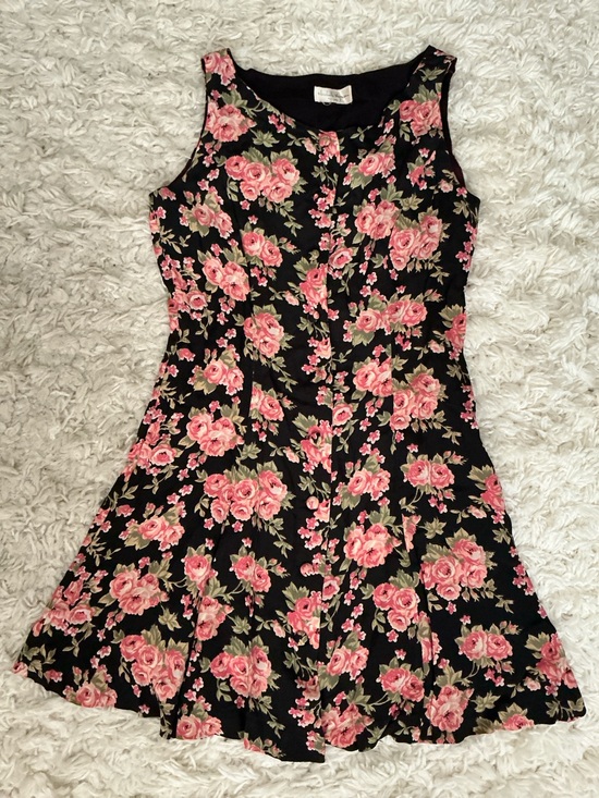 Vintage Dresses & Skirts - VINTAGE 90s Black Floral Mini Dress
